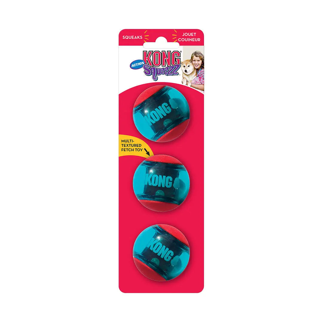 KONG Squeezz Action Ball 3pack Rød Kong